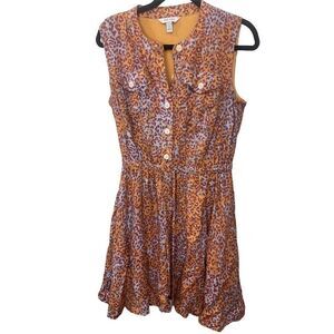 Nine West Women's Sleeveless Orange Leopard Prin Dress Size M